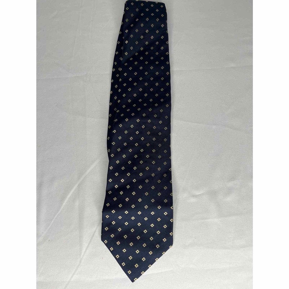 Banana Republic Men Necktie Blue Gold Geometric 100% Silk Clip On Pointed Formal